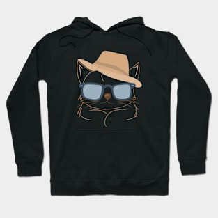 Chic Cat in Brown Hat and Blue Shades - Minimalistic Cat Art Hoodie